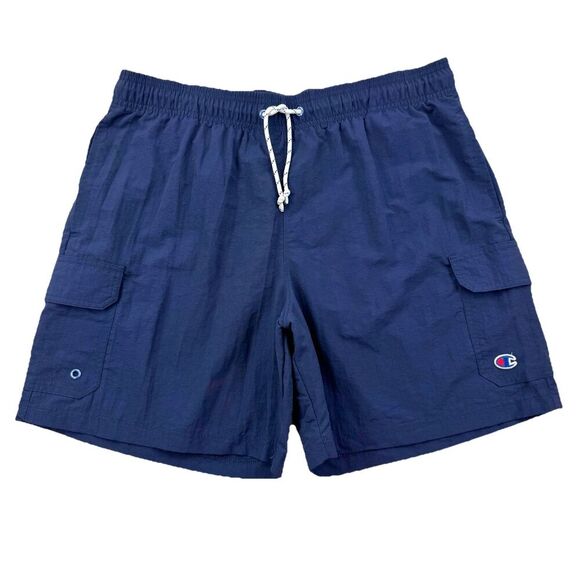 Champion Swim Trunks Size L Navy Blue Cargo Pocket Board Shorts Drawstring Nylon - Picture 1 of 9